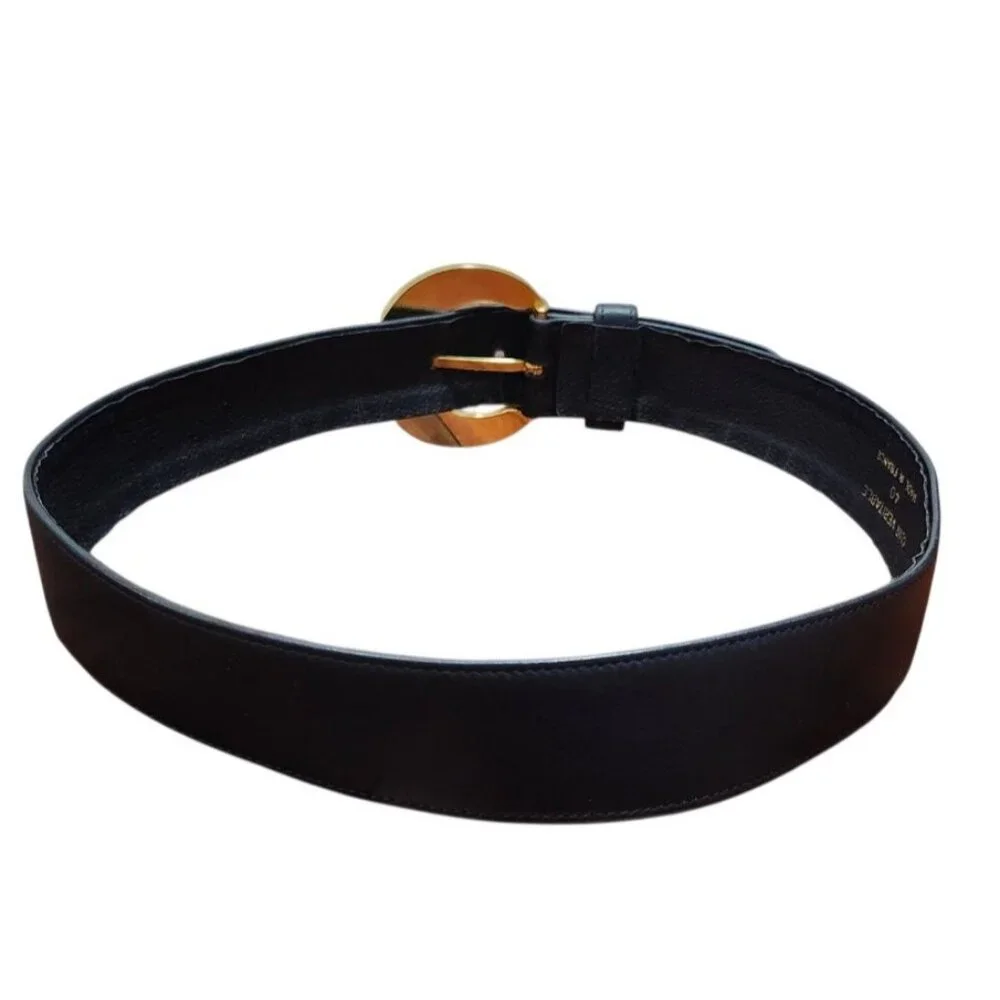 Givenchy Blue Leather Belt Gold G Buckle Designer Statement made in France 40 - Picture 4 of 8